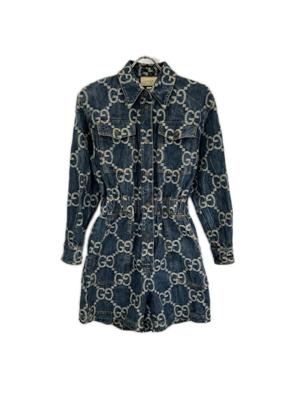 Gucci Jumbo GG Denim Jumpsuit Pants Long Sleeve 36